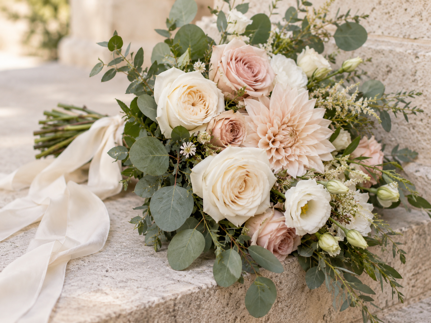 Cream and blush flowers with soft greenery